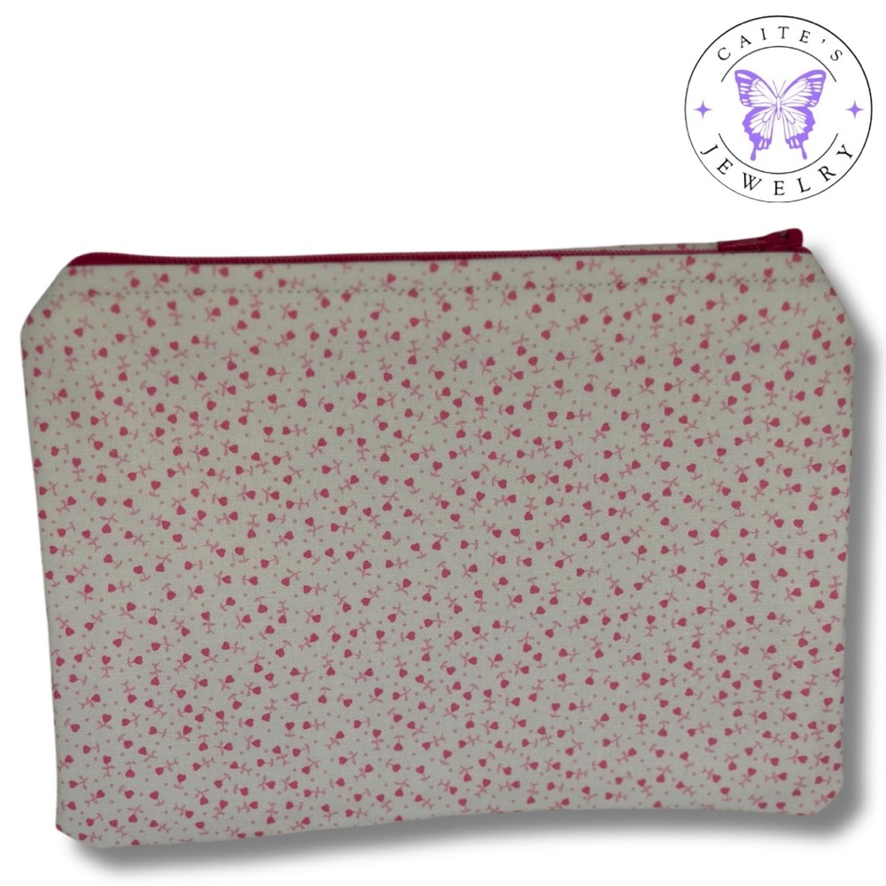 Handmade Zipper Pouch with a Pink Hearts Fabric